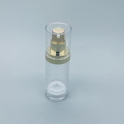 Gold Transparent Plastic Cosmetic Airless Pump Bottles Vacuum Packaging 30ML