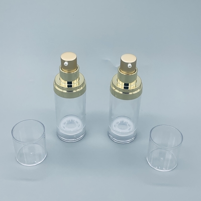 Gold Transparent Plastic Cosmetic Airless Pump Bottles Vacuum Packaging 30ML